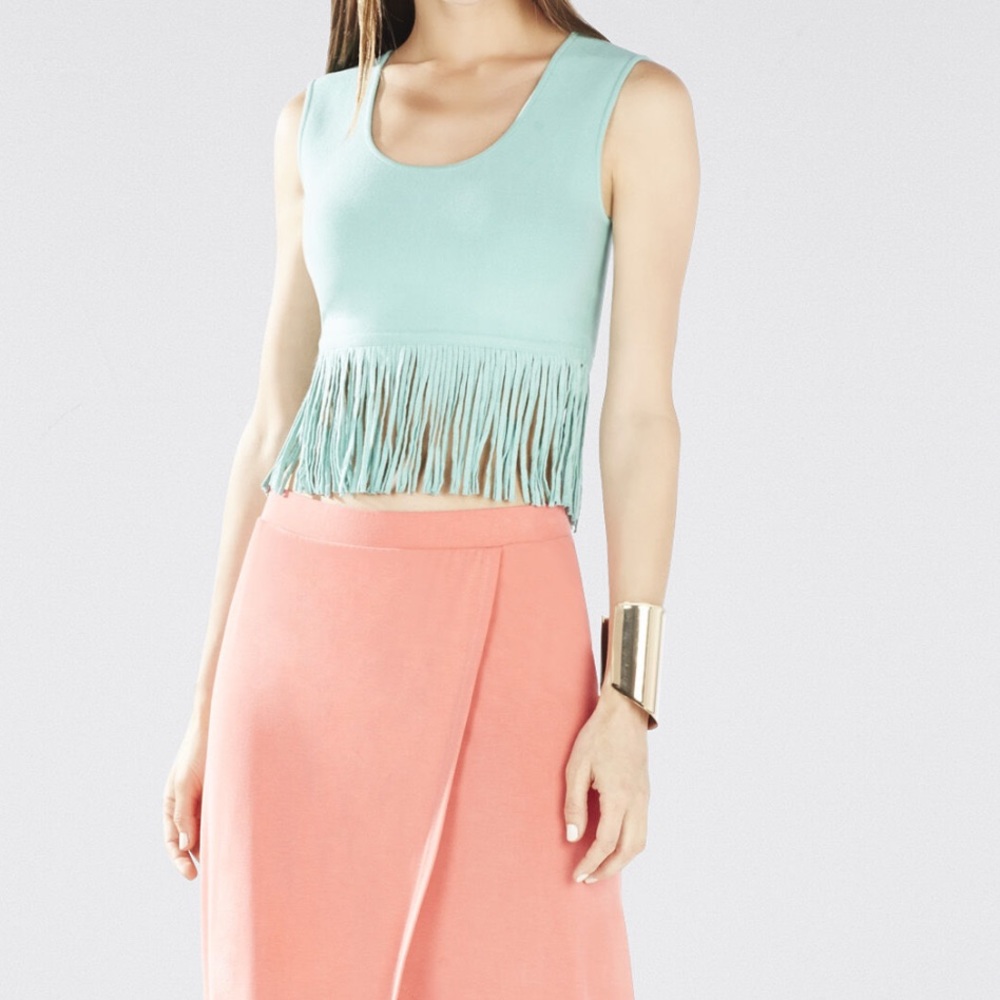 NWT, BCBGMAXARIA Jaleigh Fringe Crop Top, Size XS